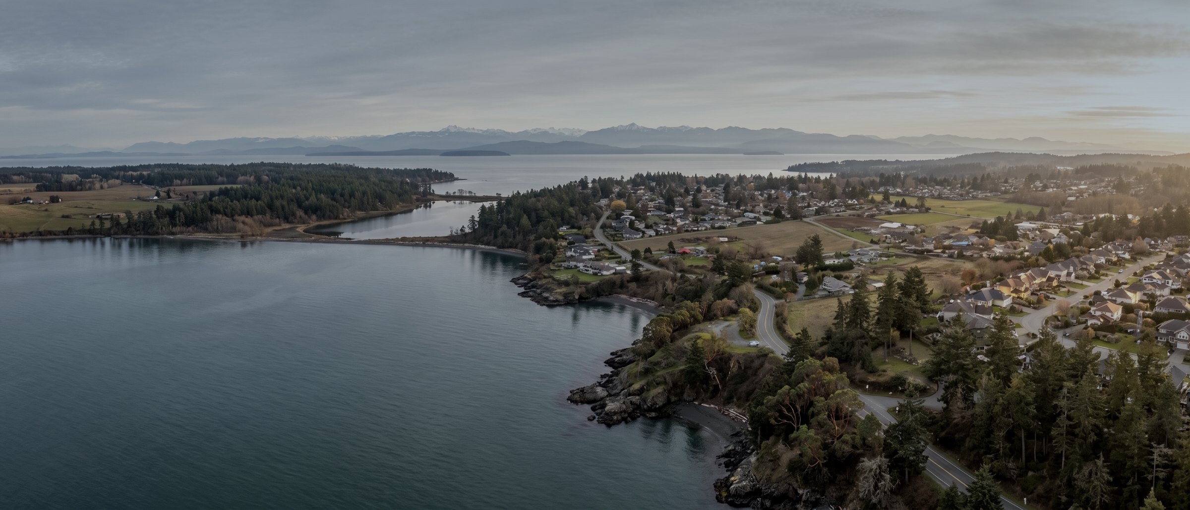 Aerial view over Greater Victoria and the Saanich Peninsula coastline