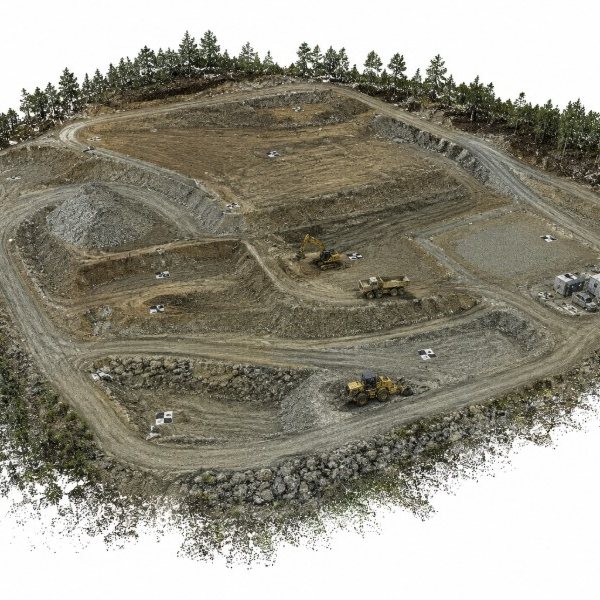 Textured 3D mesh of a quarry site in oblique view, produced from drone photogrammetry